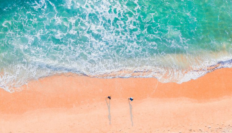 beach with waves from above